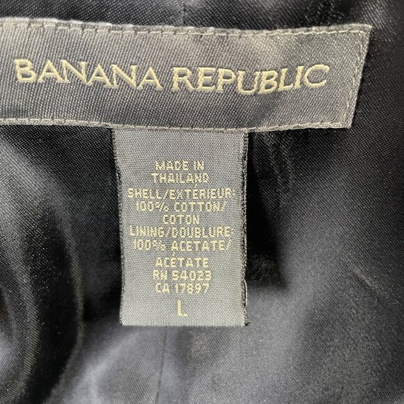 Banana Republic Winter Trench Coat Black Cotton Velvet Vintage Size L - Picture 14 of 15